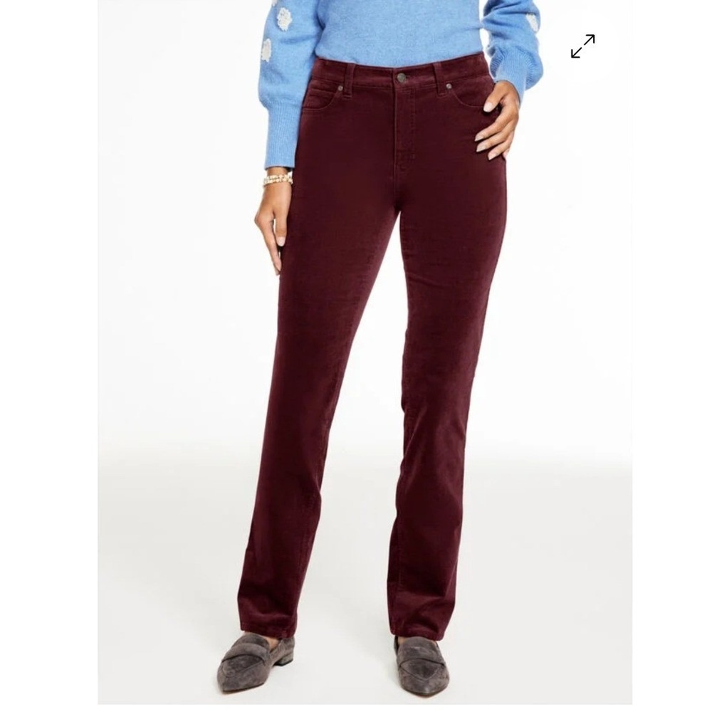 Talbots High Waist Straight Leg Corduroy Pants Womens 14 Burgundy Classic Preppy